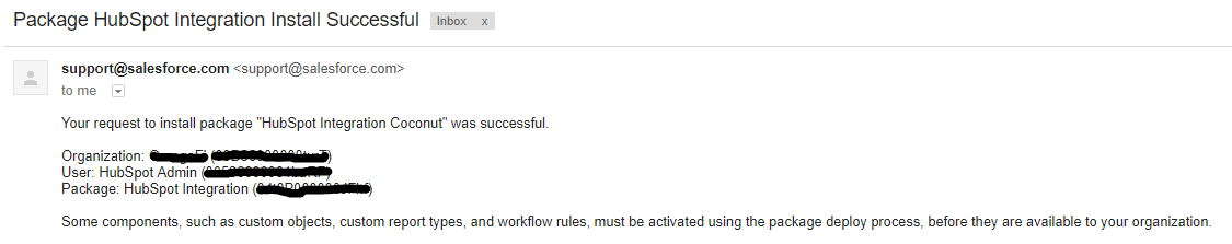 Salesforce Connector Installed Package Email