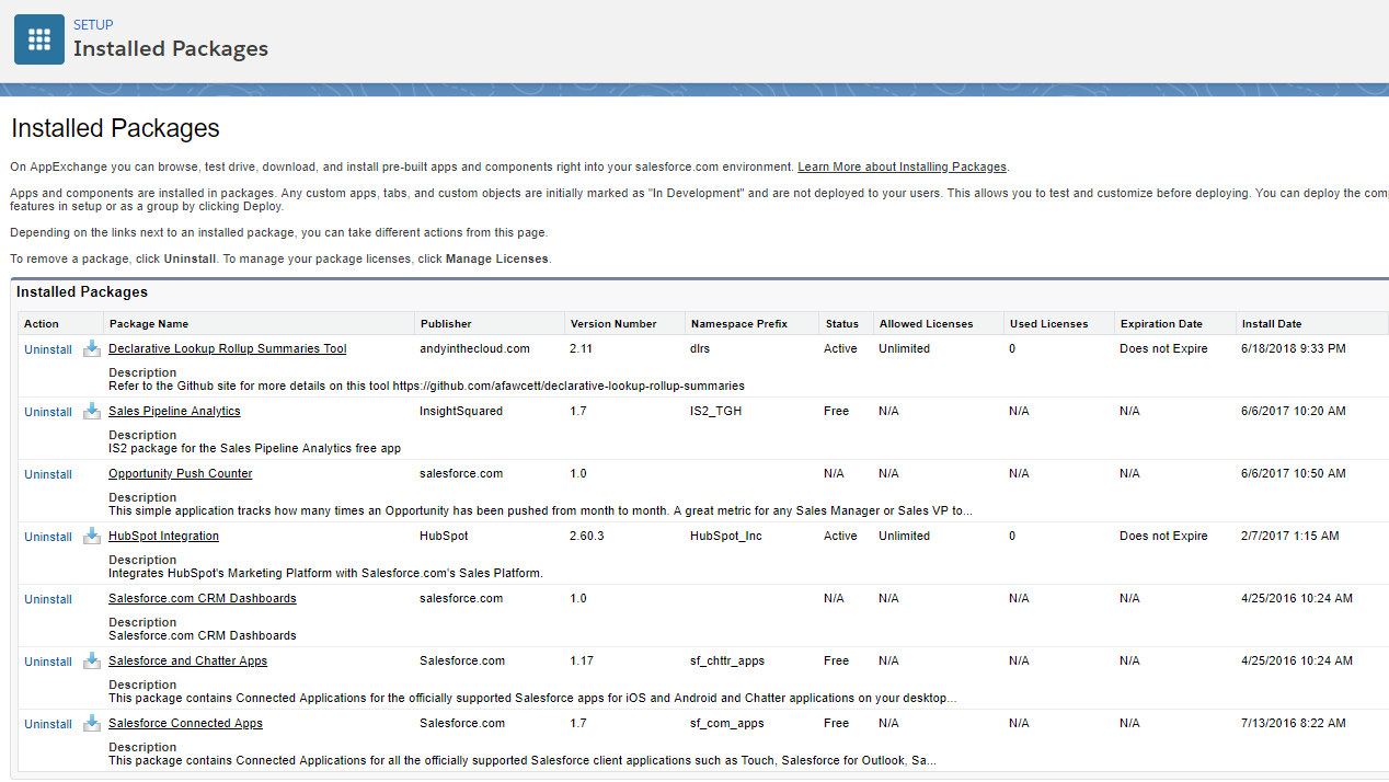 Salesforce Connector Installed Packages