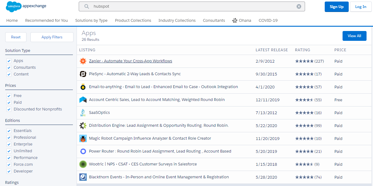 Hubspot Salesforce AppExchange